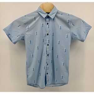 DCBD Hawaiian Shirt Boy's Size L Blue Floral Pineapple Tropical Beach Aloha